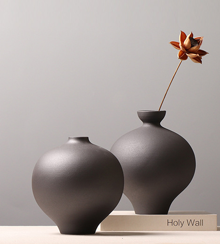 2er-Set Blumenvasen Bauchvasen Tischvase Ton Amphore für Dekor aus Natur Clay 100% Handgefertigt