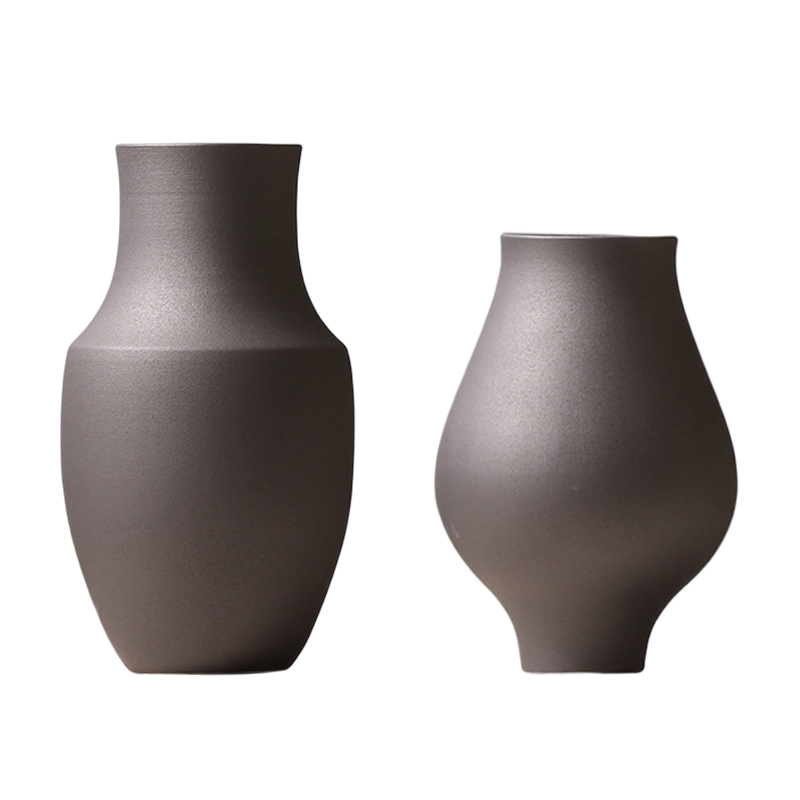 2er-Set  Keramik Vase matt Dekovase Tischvase , für Dekor aus Natur Clay, 100% Handarbeit Schwarz