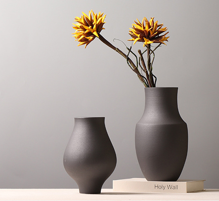 2er-Set  Keramik Vase matt Dekovase Tischvase , für Dekor aus Natur Clay, 100% Handarbeit Schwarz