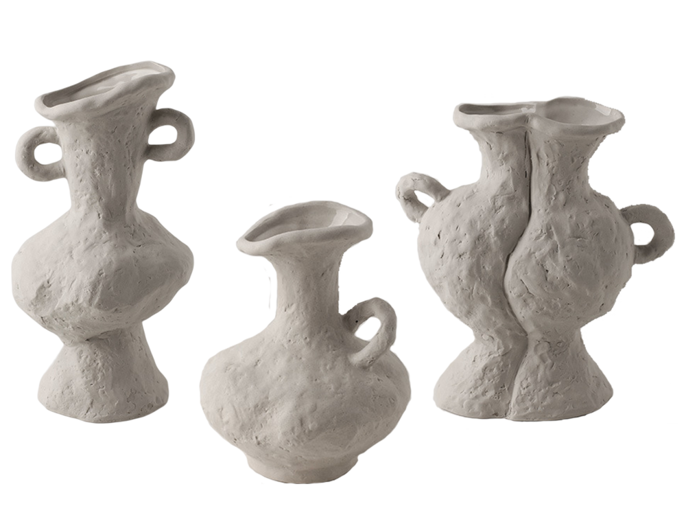 Design, Vasen, Set, 3-Teilig, Dekoration, Antike, Amphora Blumenvasen, Rustikal, Rau, Moderne, Töpfern, Lehm-Optik, DIY-Optik