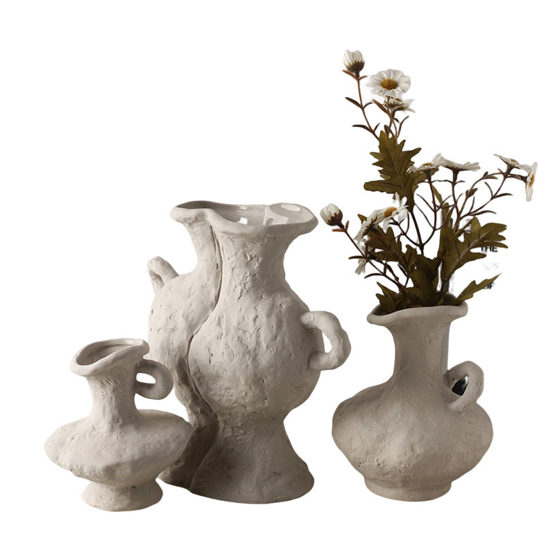 Design, Vasen, Set, 3-Teilig, Dekoration, Antike, Amphora Blumenvasen, Rustikal, Rau, Moderne, Töpfern, Lehm-Optik, DIY-Optik