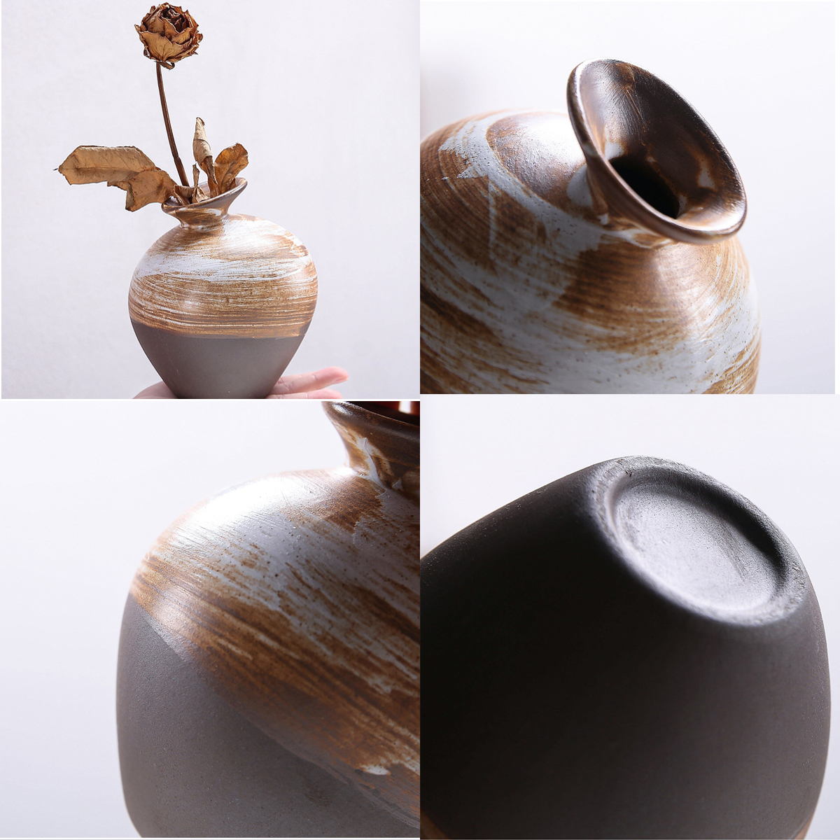 Vase, Tonvase，Clay, Set, Elegant, Klassische Form, Blumenvase, Zimmerdekoration, Wohnzimmer, Amphore, Minimal, Dezent, Bauchige Vase, Kugelform