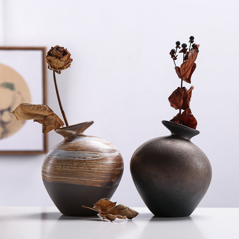 Vase, Tonvase，Clay, Set, Elegant, Klassische Form, Blumenvase, Zimmerdekoration, Wohnzimmer, Amphore, Minimal, Dezent, Bauchige Vase, Kugelform