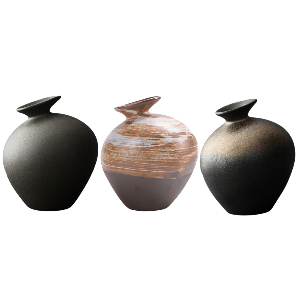 Vase, Tonvase，Clay, Set, Elegant, Klassische Form, Blumenvase, Zimmerdekoration, Wohnzimmer, Amphore, Minimal, Dezent, Bauchige Vase, Kugelform