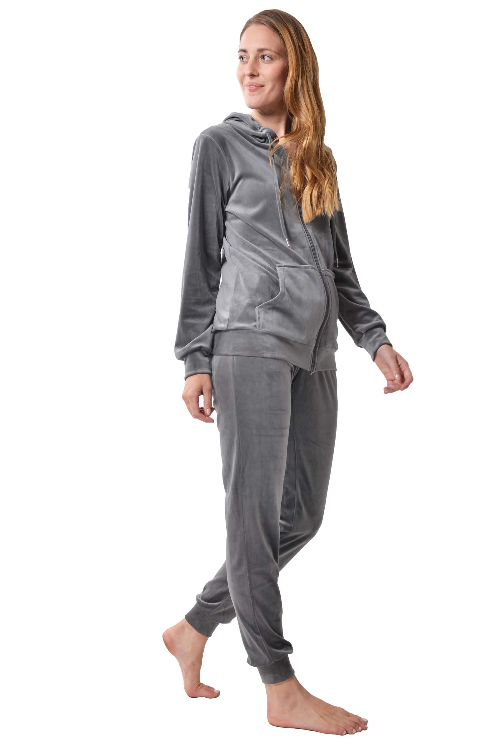 RAIKOU Damen Freizeitanzug Hausanzug mit Reißverschluss, Kapuze und seitlichen Bauchtaschen