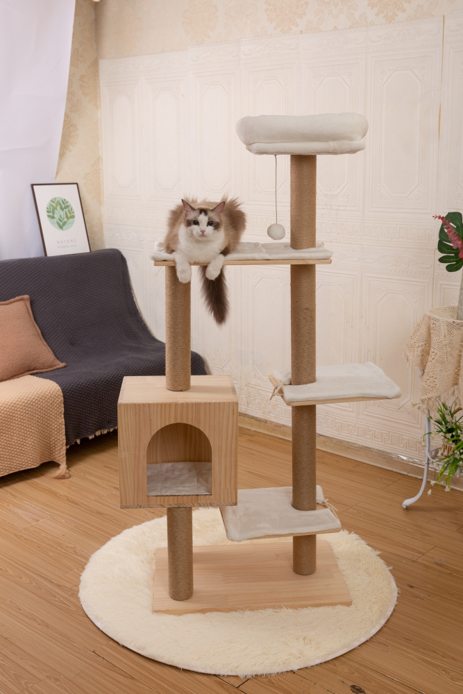 RAIKOU Pet Club Kratzbaum, Katzenkratzbaum, Kratzmöbel, Katzenspielzeug, Mehrere Ebenen, Kratzsäulen, Höhlen, Verstecke, Kratzfläche, Robust, Hochsitz für Katzen, Sisalseil, Römische Säule