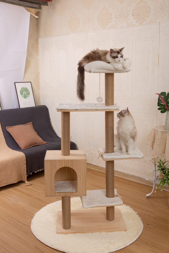 RAIKOU Pet Club Kratzbaum, Katzenkratzbaum, Kratzmöbel, Katzenspielzeug, Mehrere Ebenen, Kratzsäulen, Höhlen, Verstecke, Kratzfläche, Robust, Hochsitz für Katzen, Sisalseil, Römische Säule