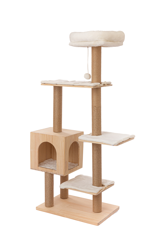 RAIKOU Pet Club Kratzbaum, Katzenkratzbaum, Kratzmöbel, Katzenspielzeug, Mehrere Ebenen, Kratzsäulen, Höhlen, Verstecke, Kratzfläche, Robust, Hochsitz für Katzen, Sisalseil, Römische Säule