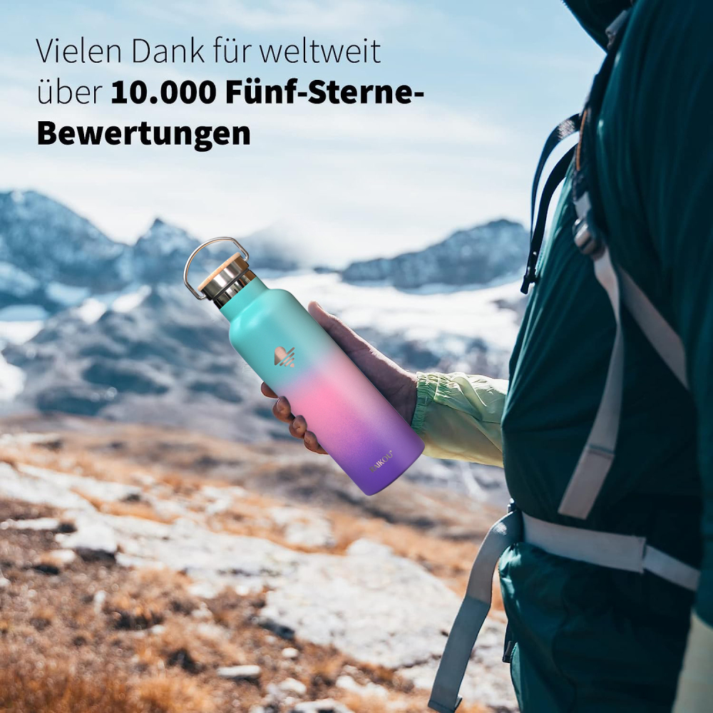 Raikou Thermoflasche Edelstahl Trinkflasche |350-500-750-1000ml (21oz)Vakuumisolierte Wasserflasche|Auslaufsichere Sportflasche mit 2Deckel|Heiß & Kalt | Standard Öffnung