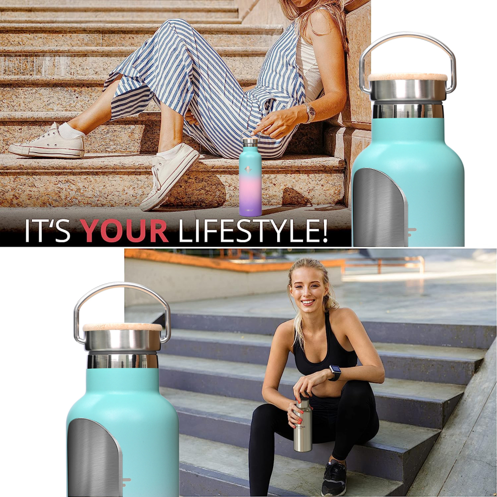 Raikou Thermoflasche Edelstahl Trinkflasche |350-500-750-1000ml (21oz)Vakuumisolierte Wasserflasche|Auslaufsichere Sportflasche mit 2Deckel|Heiß & Kalt | Standard Öffnung