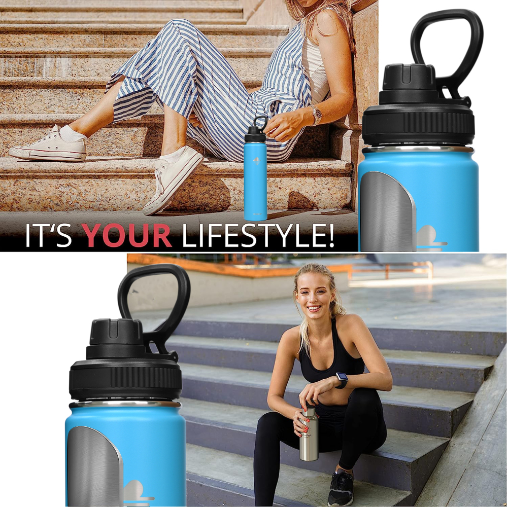 RAIKOU Thermoflasche Edelstahl Trinkflasche |350-532-739-946-1180ml Vakuumisolierte Wasserflasche|Auslaufsichere  Deckel|Sportflasche|0.5L |Heiß & Kalt|Standard Öffnung