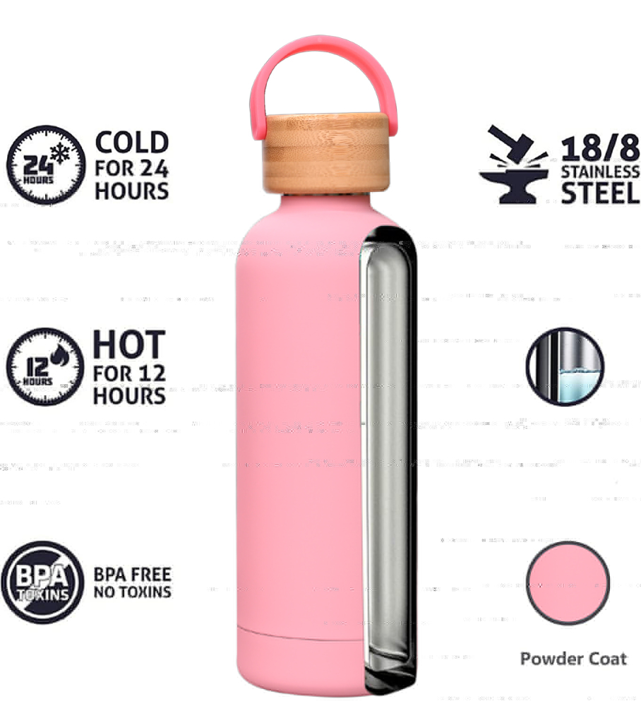 RAIKOU Thermoflasche Edelstahl Trinkflasche |500ml Vakuumisolierte Wasserflasche|Auslaufsichere Deckel|Sportflasche|0.5L |Heiß & Kalt