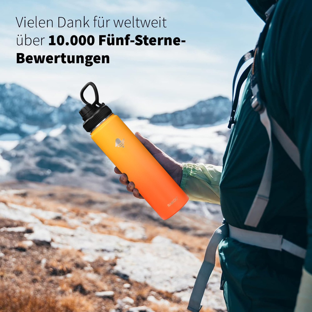 RAIKOU Thermoflasche Edelstahl Trinkflasche |350-532-739-946-1180ml Vakuumisolierte Wasserflasche|Auslaufsichere  Deckel|Sportflasche|0.5L |Heiß & Kalt|Standard Öffnung