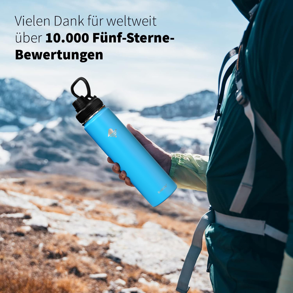 RAIKOU Thermoflasche Edelstahl Trinkflasche |350-532-739-946-1180ml Vakuumisolierte Wasserflasche|Auslaufsichere  Deckel|Sportflasche|0.5L |Heiß & Kalt|Standard Öffnung