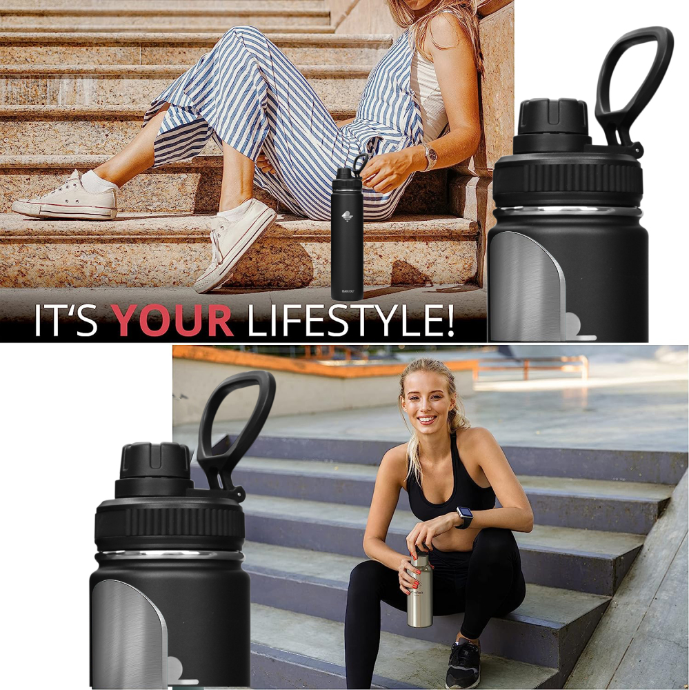 RAIKOU Thermoflasche Edelstahl Trinkflasche |350-532-739-946-1180ml Vakuumisolierte Wasserflasche|Auslaufsichere  Deckel|Sportflasche|0.5L |Heiß & Kalt|Standard Öffnung