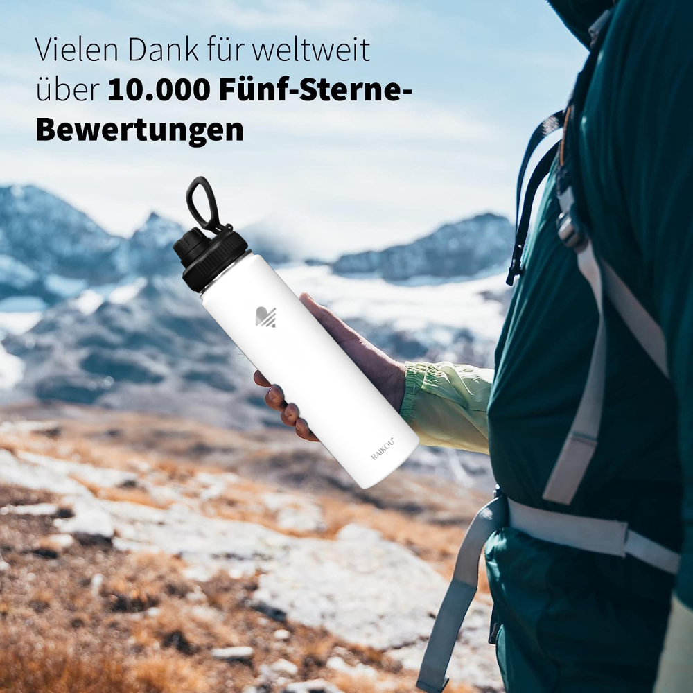 RAIKOU Thermoflasche Edelstahl Trinkflasche |350-532-739-946-1180ml Vakuumisolierte Wasserflasche|Auslaufsichere  Deckel|Sportflasche|0.5L |Heiß & Kalt|Standard Öffnung