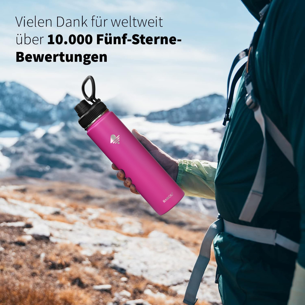 RAIKOU Thermoflasche Edelstahl Trinkflasche |350-532-739-946-1180ml Vakuumisolierte Wasserflasche|Auslaufsichere  Deckel|Sportflasche|0.5L |Heiß & Kalt|Standard Öffnung