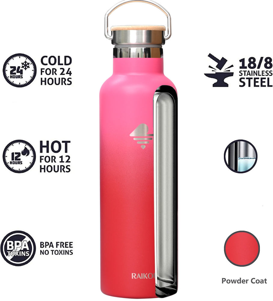 Raikou Thermoflasche Edelstahl Trinkflasche |350-500-750-1000ml (21oz)Vakuumisolierte Wasserflasche|Auslaufsichere Sportflasche mit 2Deckel|Heiß & Kalt | Standard Öffnung