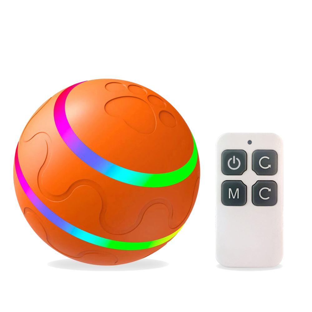 RAIKOU Power Smart Ball für Hunde, Interaktives Hundespielzeug, Elektrischer Selbstrollender Hundeball mit LED-Licht, wiederaufladbar über USB-C, Hüpfball Orange