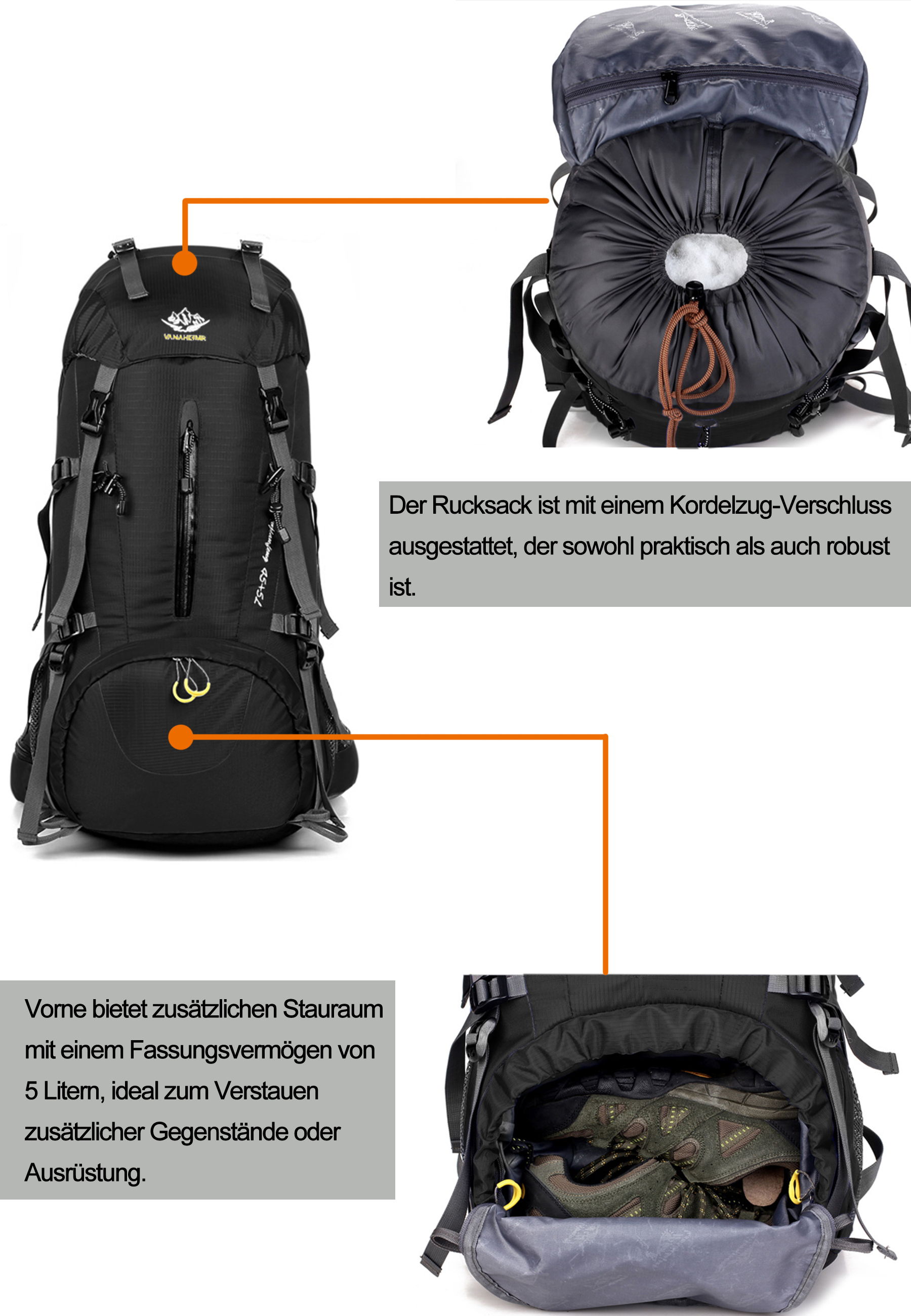 Maity Wanderrucksack 50L MOLLE, Trekkingrucksack,Wasserdicht, Reisetasche Ultralight Atmungsaktives  Tragesystem