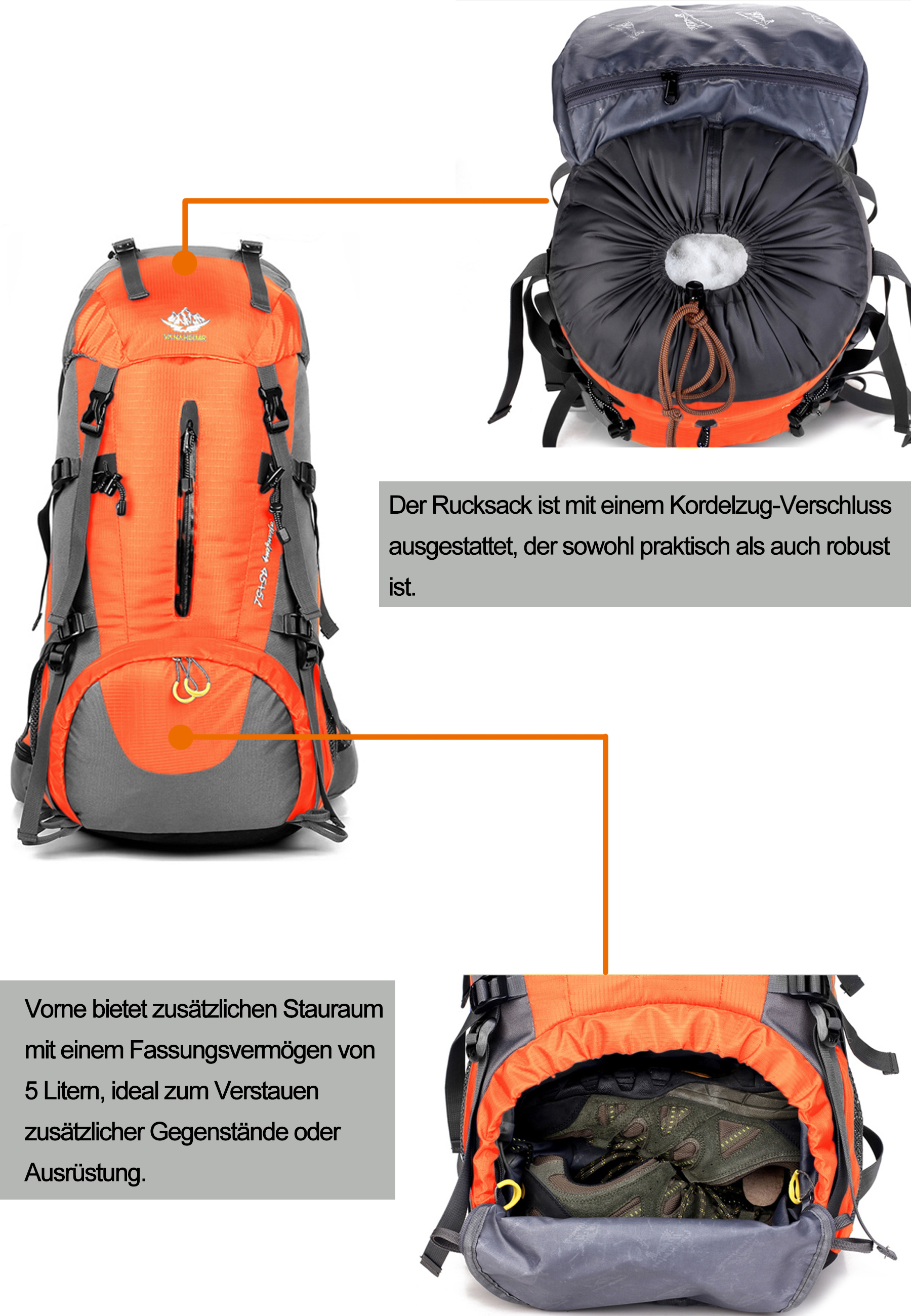 Maity Wanderrucksack 50L MOLLE, Trekkingrucksack,Wasserdicht, Reisetasche Ultralight Atmungsaktives  Tragesystem