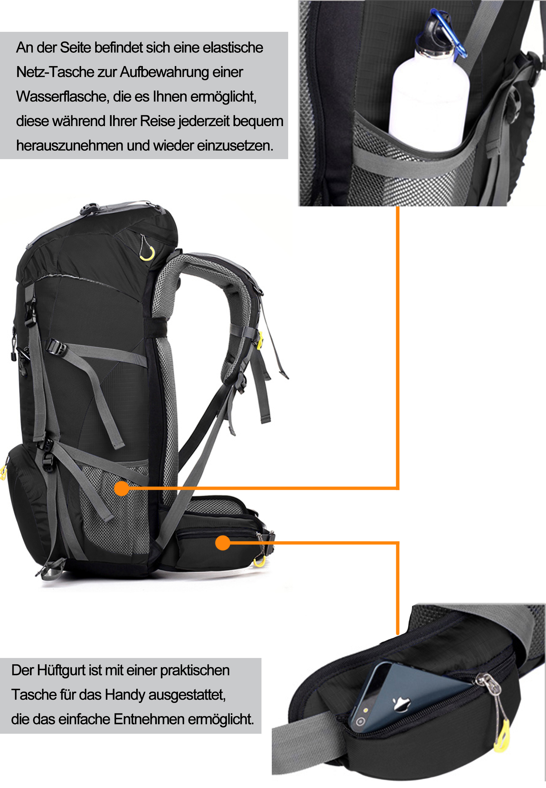 Maity Wanderrucksack 50L MOLLE, Trekkingrucksack,Wasserdicht, Reisetasche Ultralight Atmungsaktives  Tragesystem