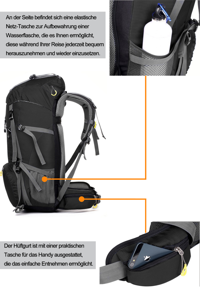 Maity Wanderrucksack 50L MOLLE, Trekkingrucksack,Wasserdicht, Reisetasche Ultralight Atmungsaktives  Tragesystem