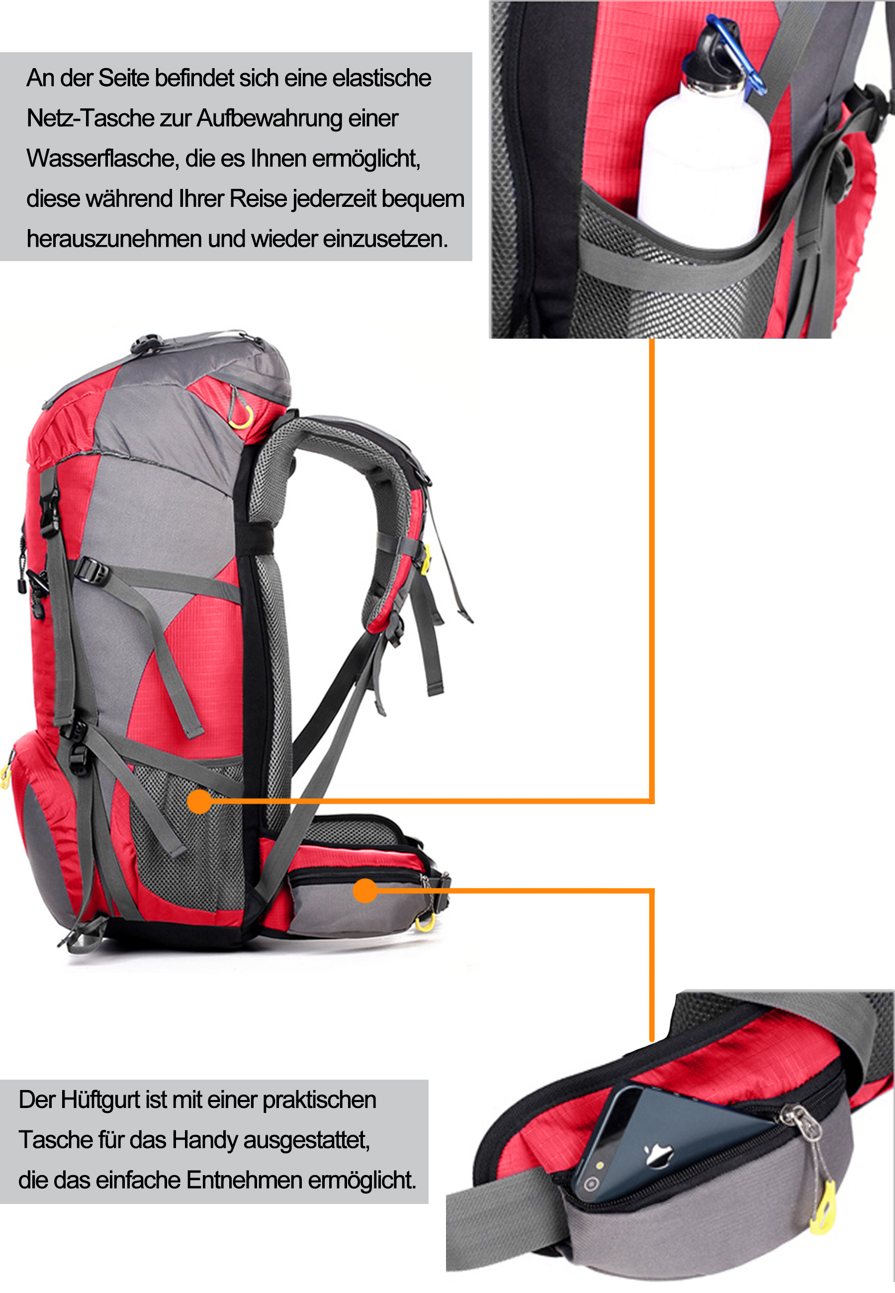 Maity Wanderrucksack 50L MOLLE, Trekkingrucksack,Wasserdicht, Reisetasche Ultralight Atmungsaktives  Tragesystem
