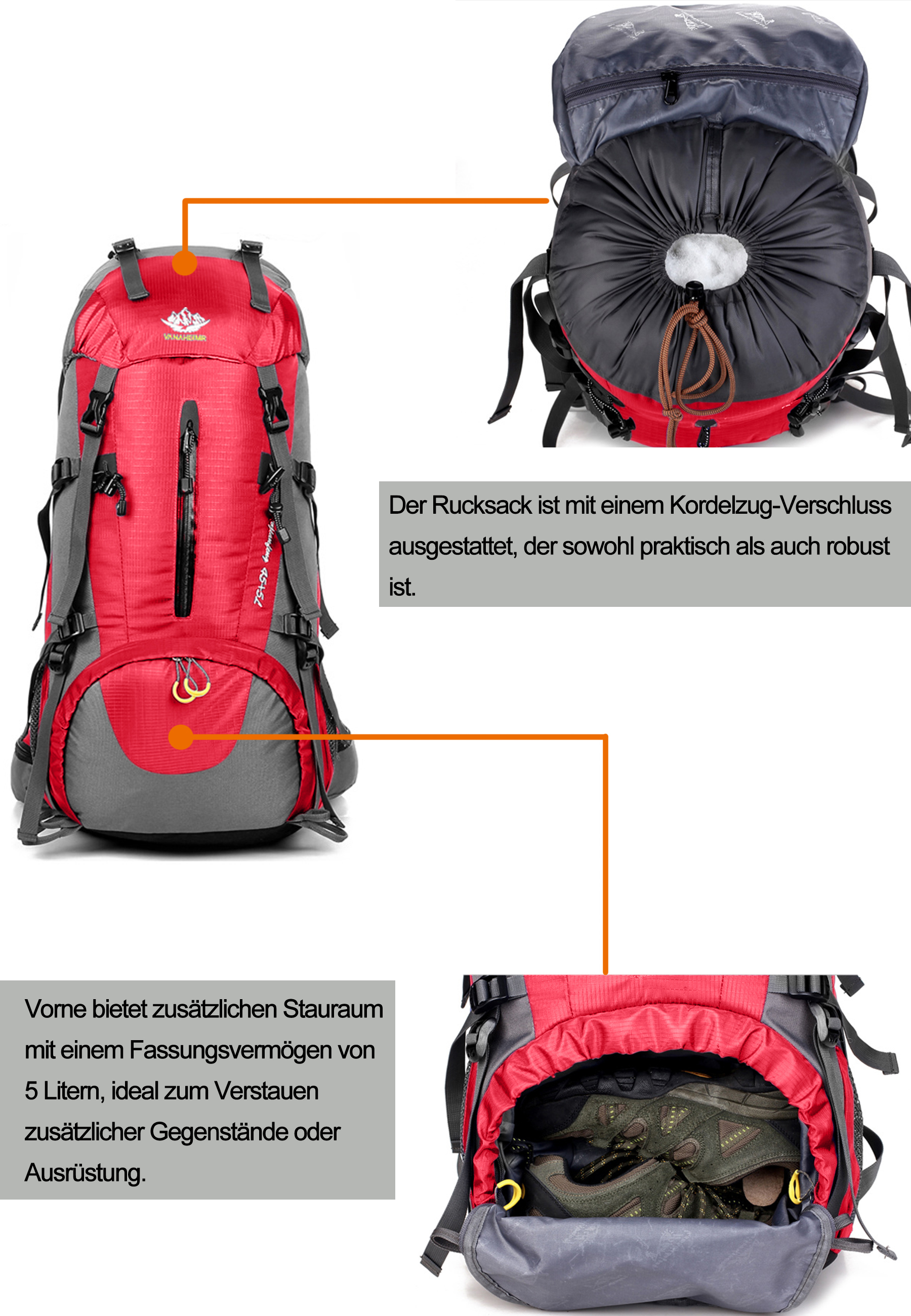 Maity Wanderrucksack 50L MOLLE, Trekkingrucksack,Wasserdicht, Reisetasche Ultralight Atmungsaktives  Tragesystem