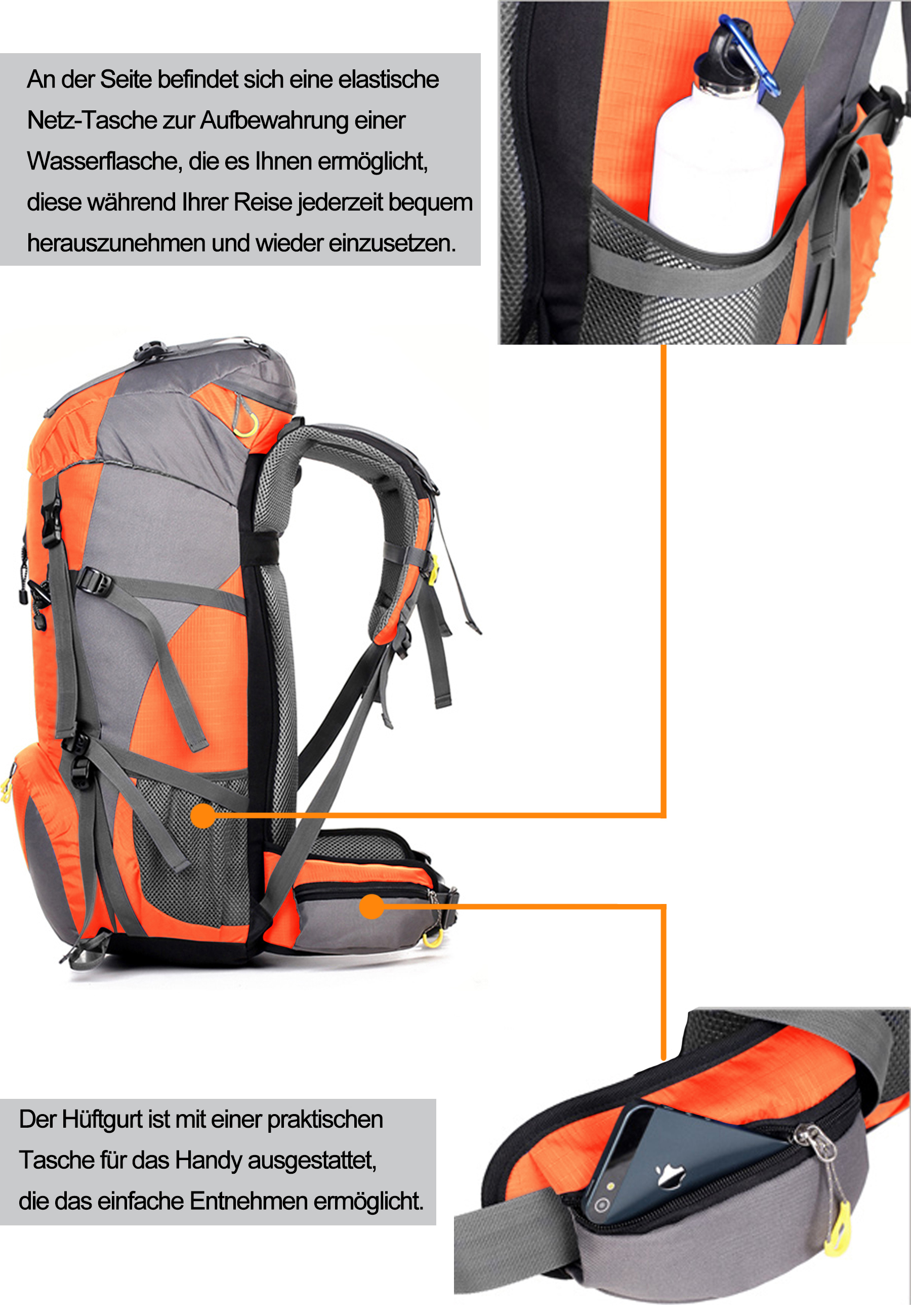 Maity Wanderrucksack 50L MOLLE, Trekkingrucksack,Wasserdicht, Reisetasche Ultralight Atmungsaktives  Tragesystem