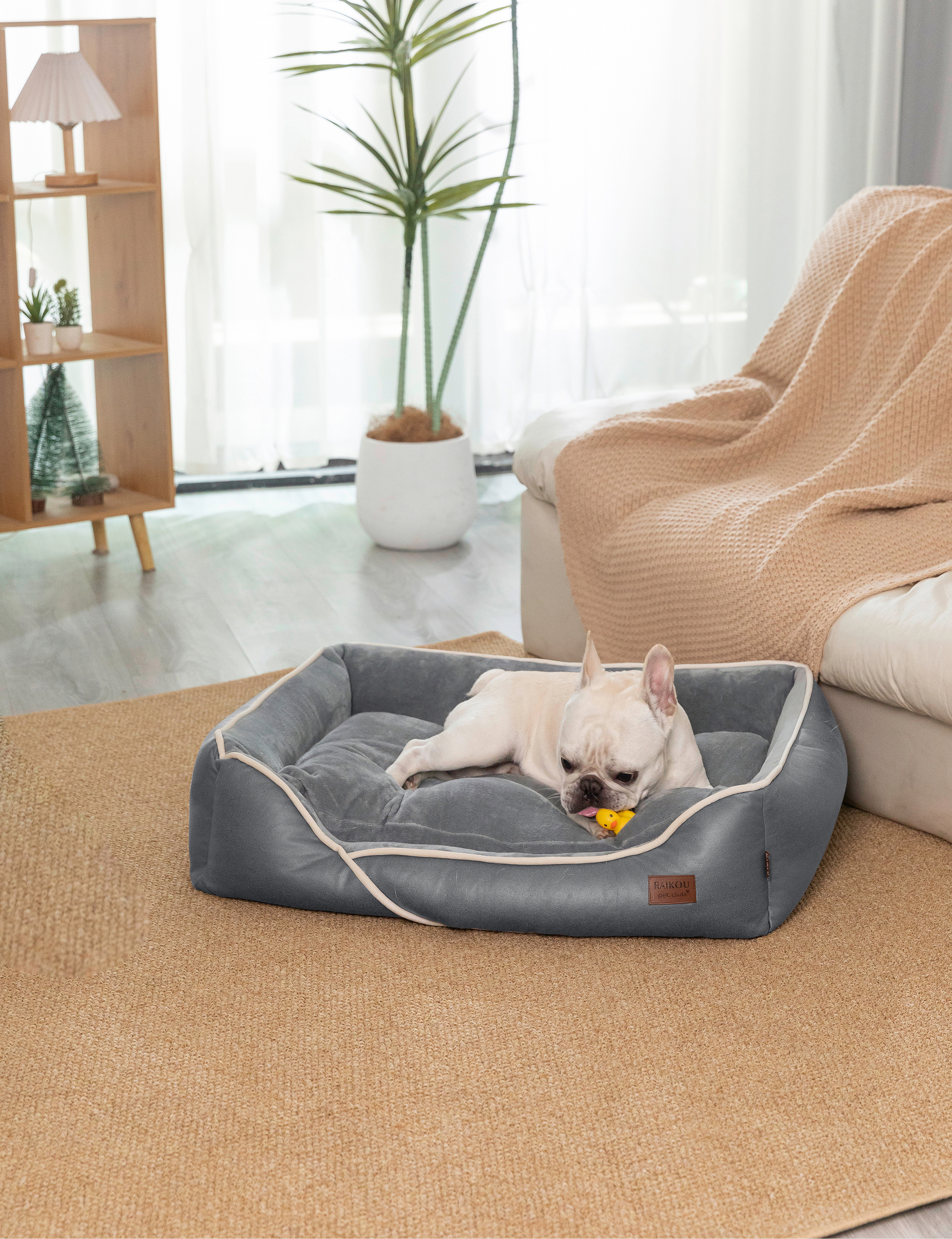 Hundebett in 3 Größen und 6 Farben – rutschfest, waschbar, hoher Rand, Baumwollmischgewebe