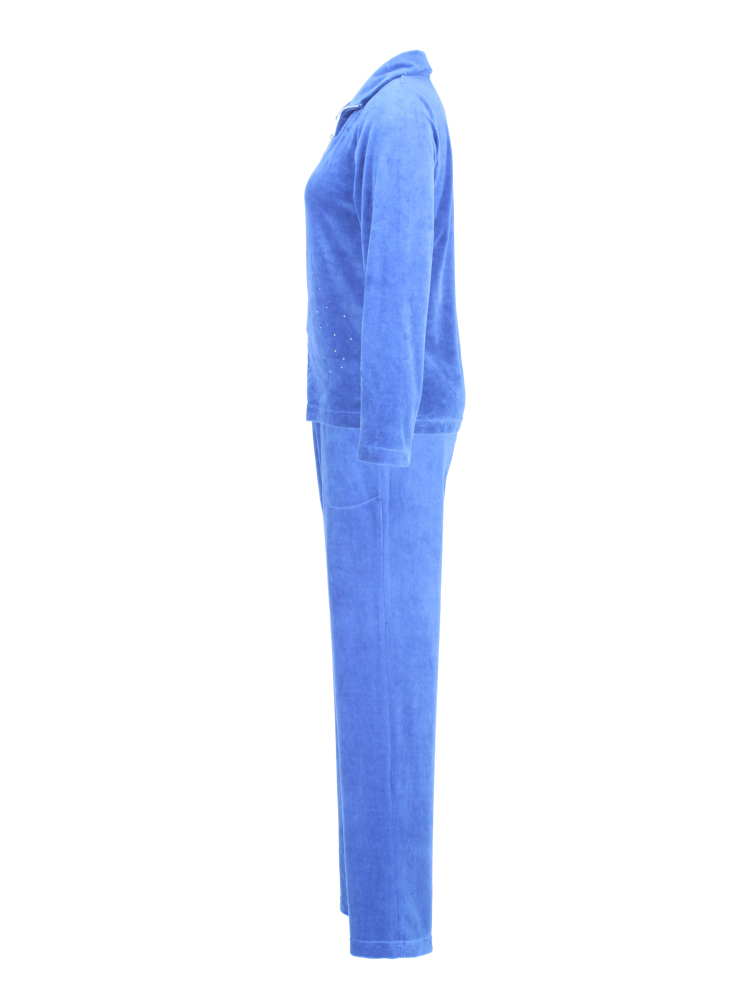 DESEN Damen Velours Nicki Freizeitanzug Fitnessanzug Hausanzug Jogginganzug Nicki-Anzug mit Reißverschluss und Glitzersteinen