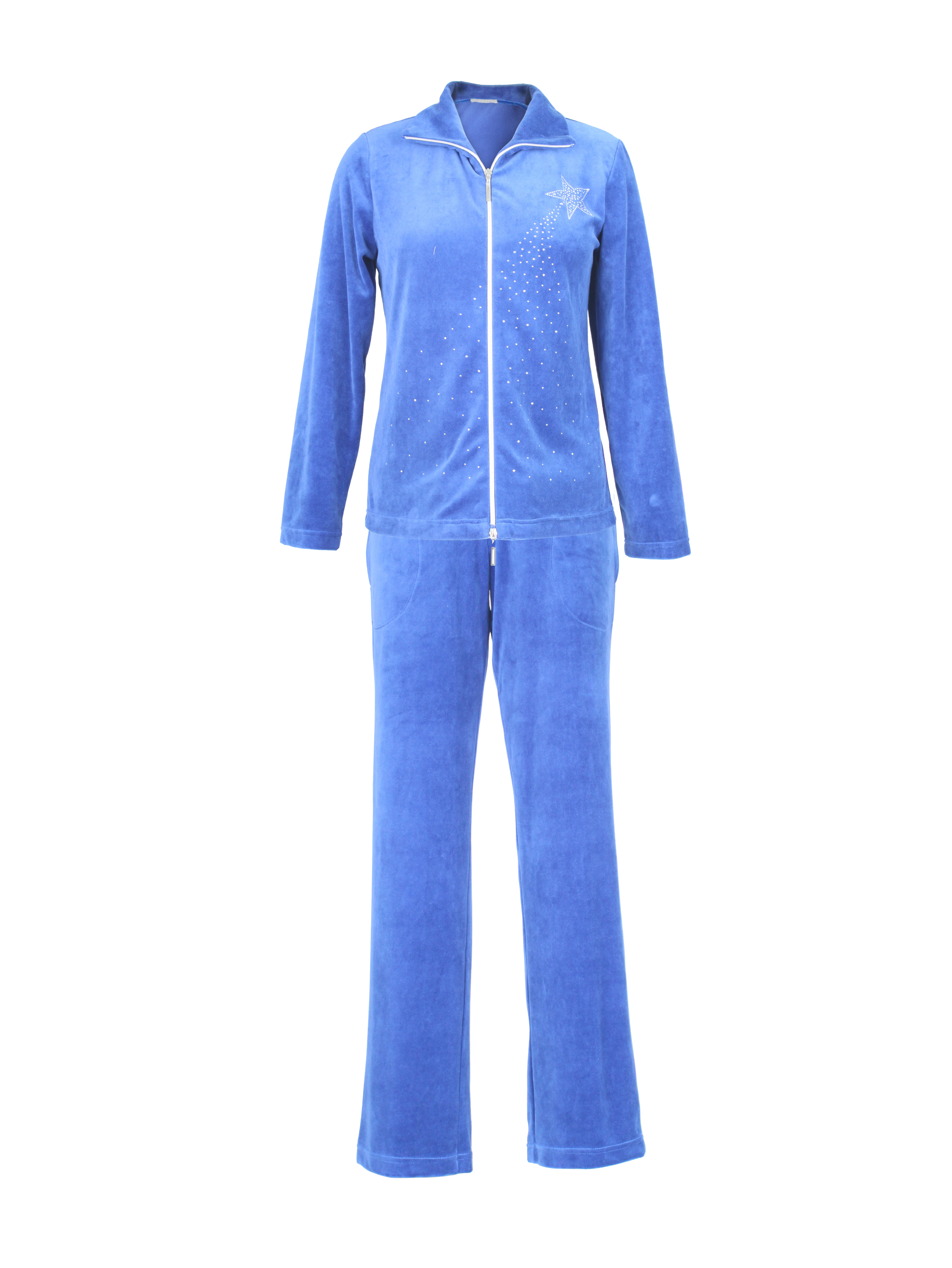 DESEN Damen Velours Nicki Freizeitanzug Fitnessanzug Hausanzug Jogginganzug Nicki-Anzug mit Reißverschluss und Glitzersteinen