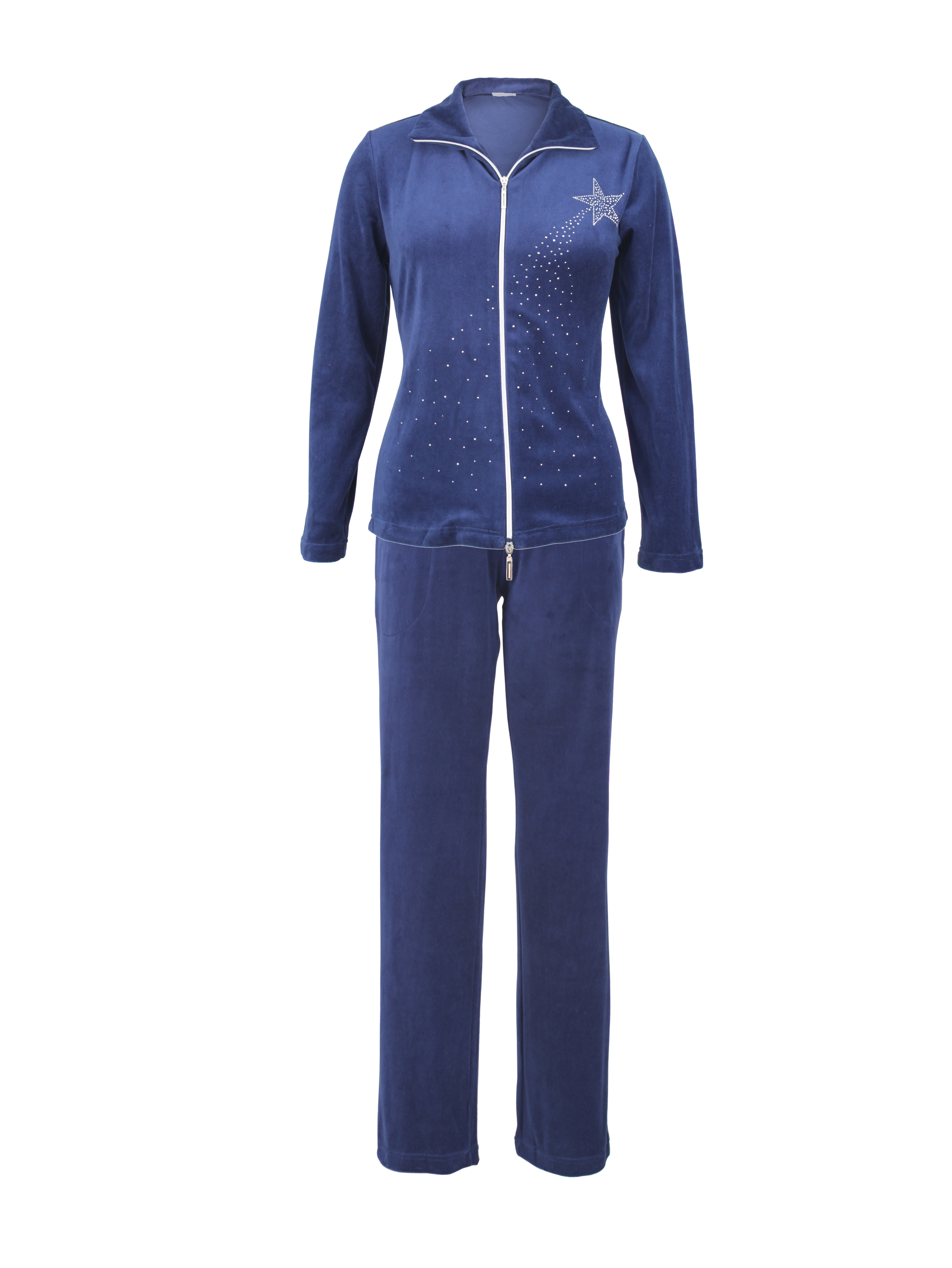 DESEN Damen Velours Nicki Freizeitanzug Fitnessanzug Hausanzug Jogginganzug Nicki-Anzug mit Reißverschluss und Glitzersteinen