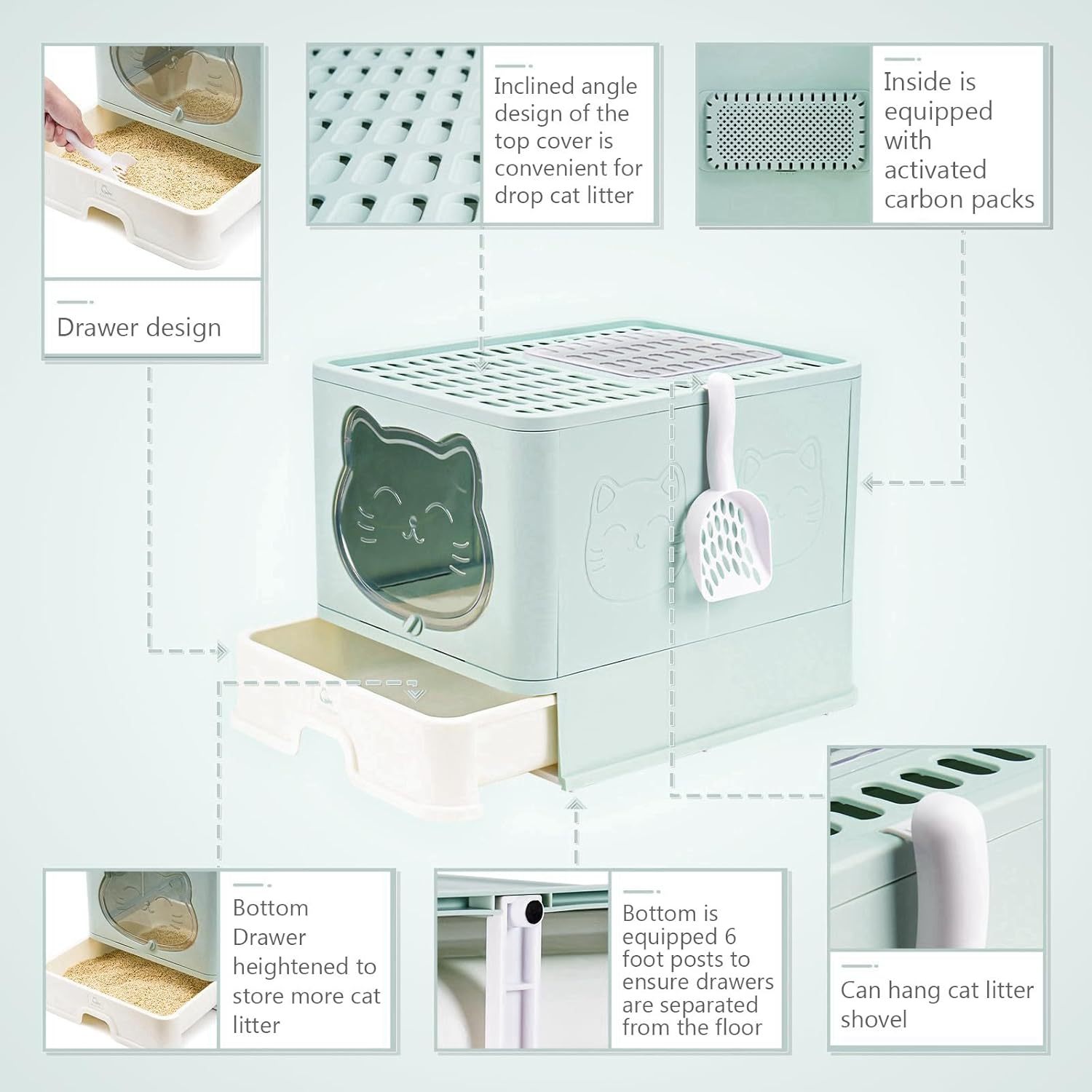 Vollständig Geschlossene Katzentoilette mit Deckel Schubladentyp Desodorierende Cat Litter Box Gross Faltbare Katzen klo mit Haustier-Kunststoffschaufel Geeignet