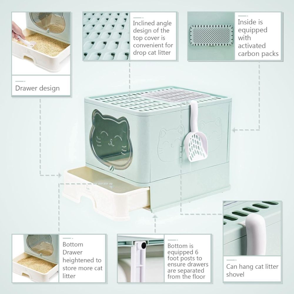Vollständig Geschlossene Katzentoilette mit Deckel Schubladentyp Desodorierende Cat Litter Box Gross Faltbare Katzen klo mit Haustier-Kunststoffschaufel Geeignet