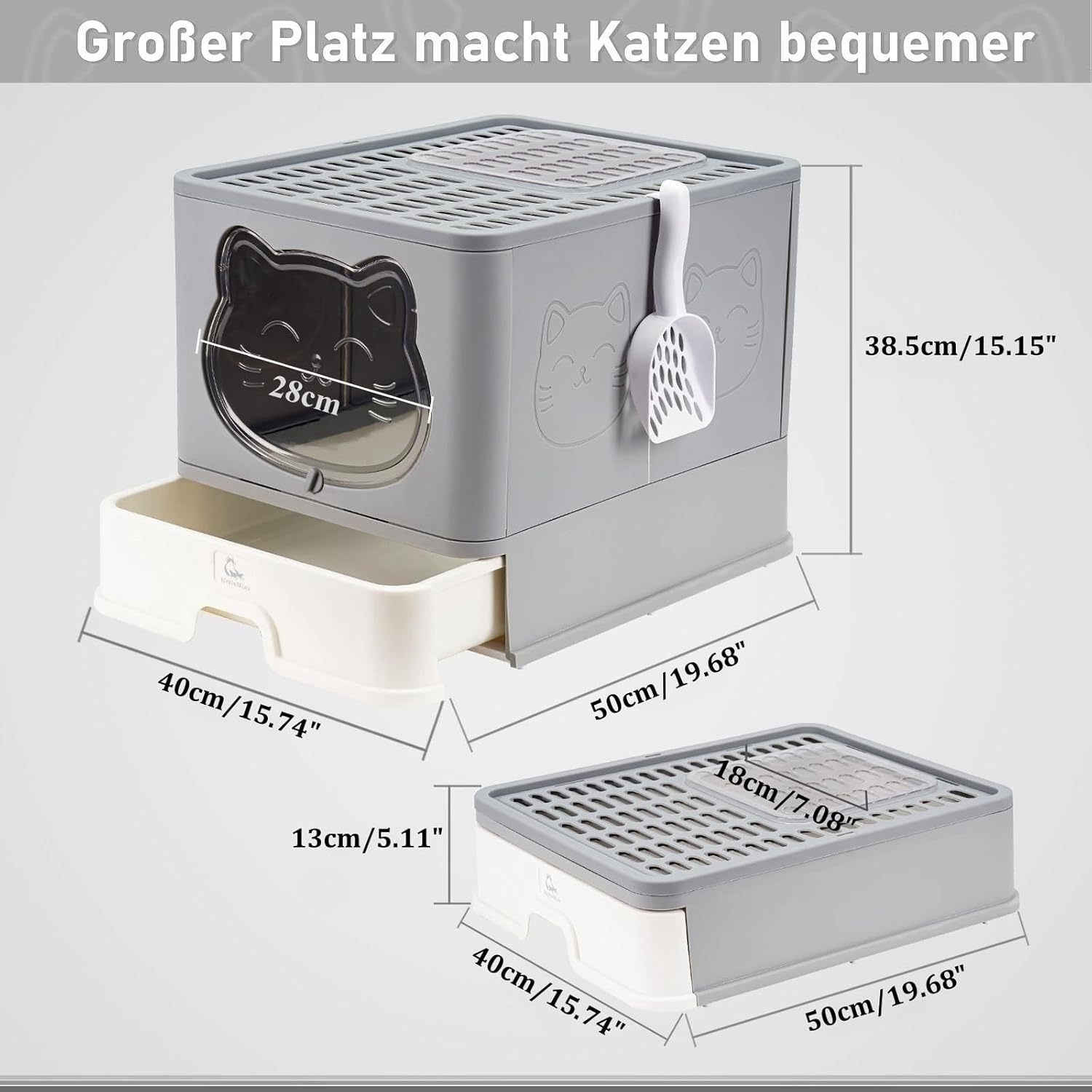 Vollständig Geschlossene Katzentoilette mit Deckel Schubladentyp Desodorierende Cat Litter Box Gross Faltbare Katzen klo mit Haustier-Kunststoffschaufel Geeignet