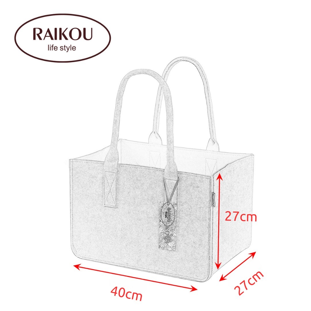 RAIKOU KULT Filz-Tasche Hochwertige Einkaufstasche, Strandtasche，Badetasche, Henkeltasche，Zeitungskorb, Filzkorb, Einkaufskorb, Kaminholztasche， Zeitungsständer  auch für Garten Picknick Strand，vielseitige Tragetasche zur Spielzeug Aufbewahrung Handtasche