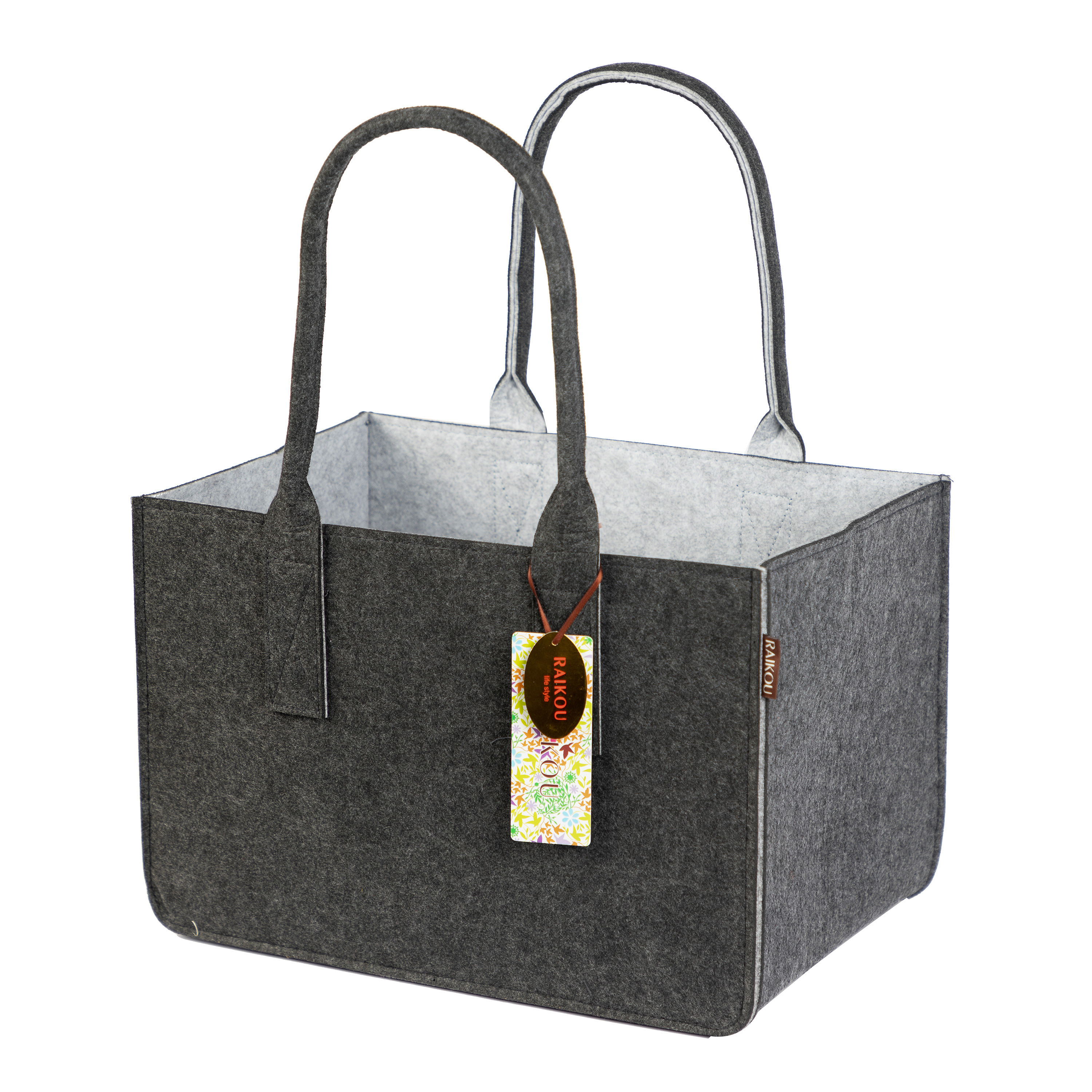 RAIKOU KULT Filz-Tasche Hochwertige Einkaufstasche, Strandtasche，Badetasche, Henkeltasche，Zeitungskorb, Filzkorb, Einkaufskorb, Kaminholztasche， Zeitungsständer  auch für Garten Picknick Strand，vielseitige Tragetasche zur Spielzeug Aufbewahrung Handtasche