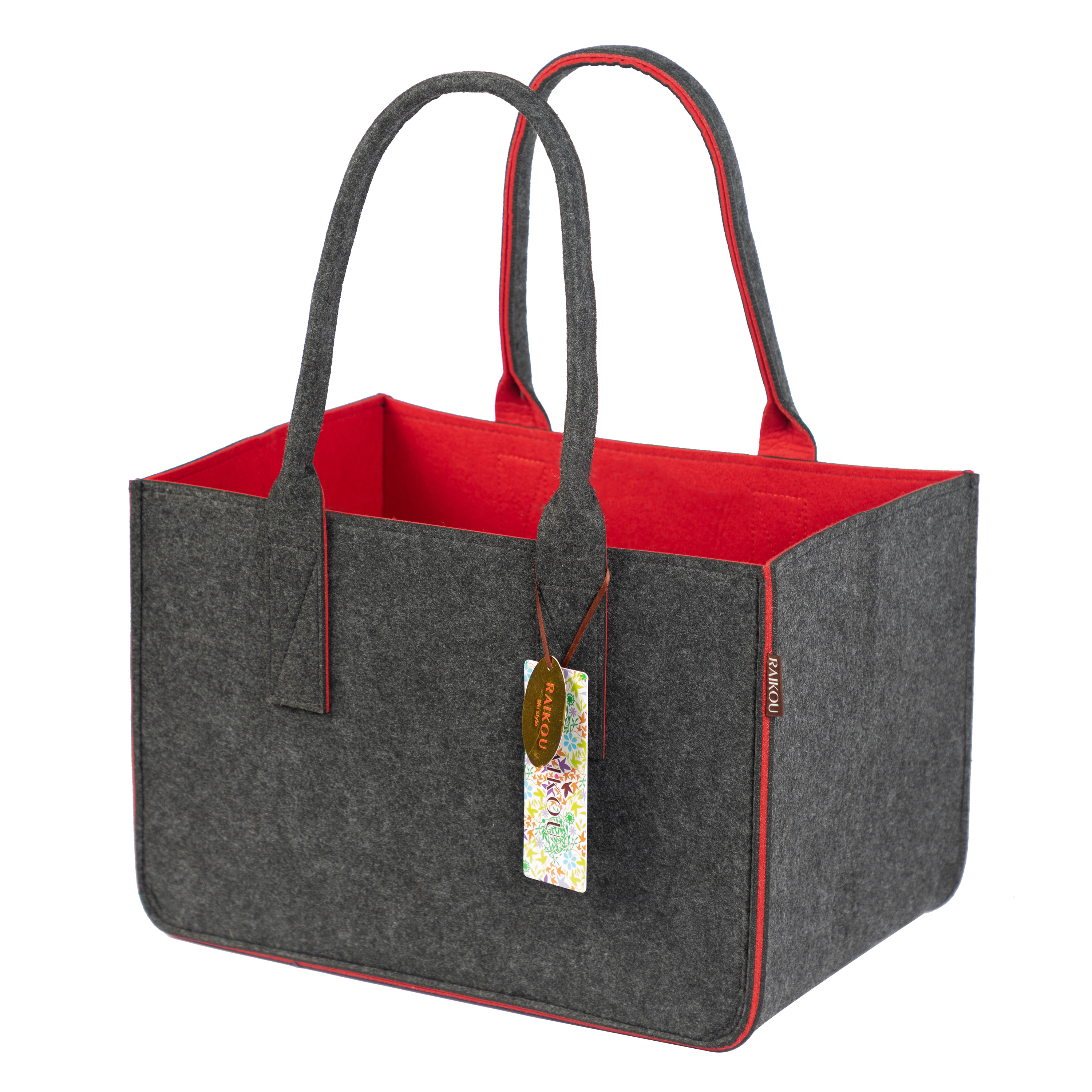RAIKOU KULT Filz-Tasche Hochwertige Einkaufstasche, Strandtasche，Badetasche, Henkeltasche，Zeitungskorb, Filzkorb, Einkaufskorb, Kaminholztasche， Zeitungsständer  auch für Garten Picknick Strand，vielseitige Tragetasche zur Spielzeug Aufbewahrung Handtasche