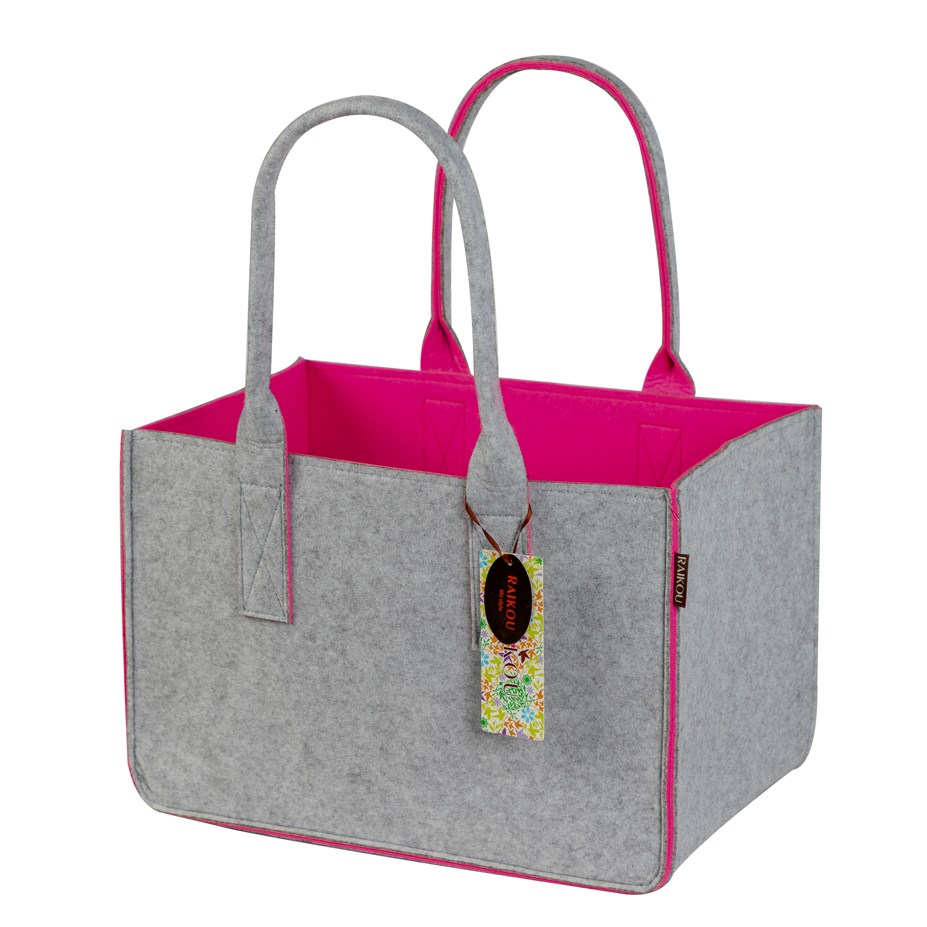 RAIKOU KULT Filz-Tasche Hochwertige Einkaufstasche, Strandtasche，Badetasche, Henkeltasche，Zeitungskorb, Filzkorb, Einkaufskorb, Kaminholztasche， Zeitungsständer  auch für Garten Picknick Strand，vielseitige Tragetasche zur Spielzeug Aufbewahrung Handtasche