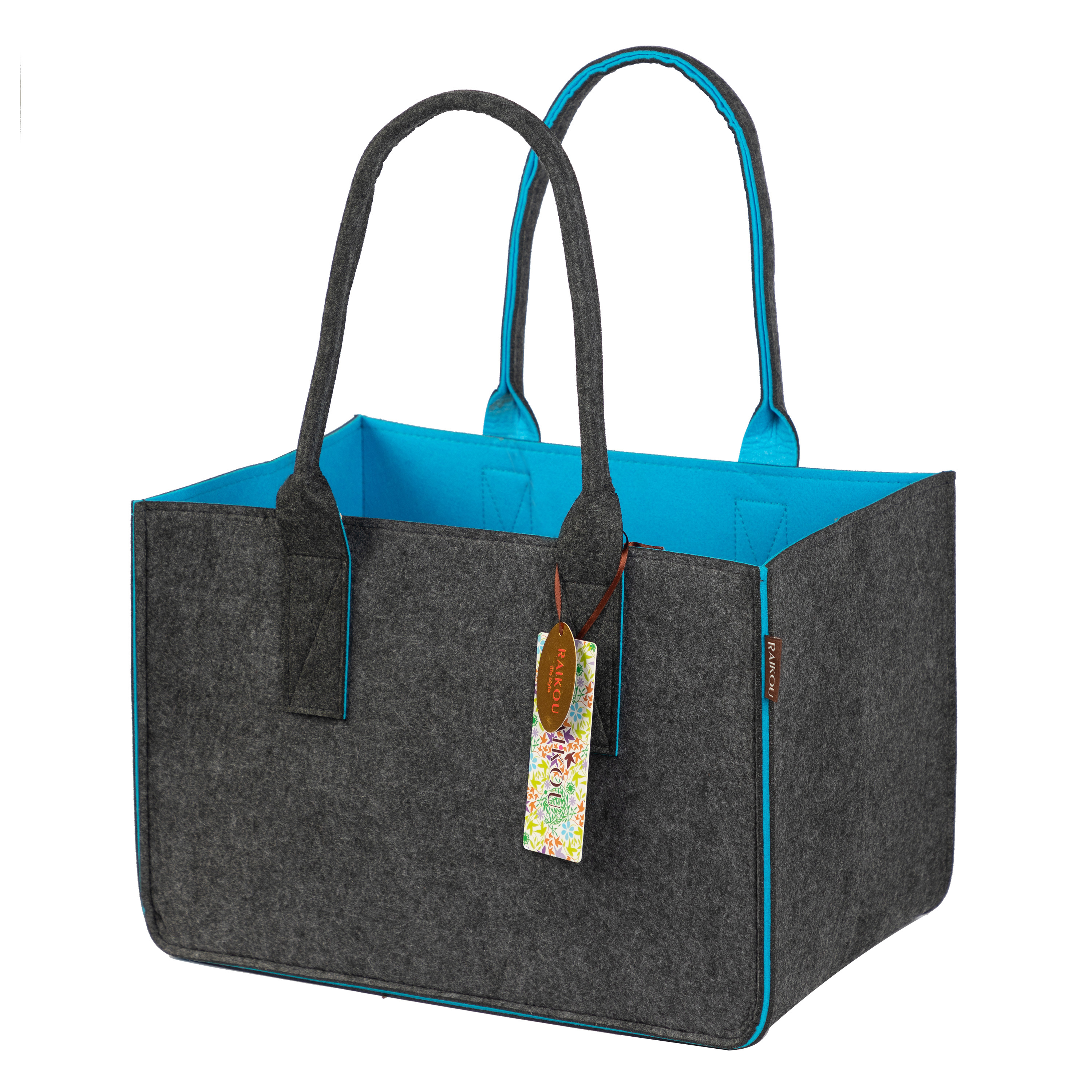 RAIKOU KULT Filz-Tasche Hochwertige Einkaufstasche, Strandtasche，Badetasche, Henkeltasche，Zeitungskorb, Filzkorb, Einkaufskorb, Kaminholztasche， Zeitungsständer  auch für Garten Picknick Strand，vielseitige Tragetasche zur Spielzeug Aufbewahrung Handtasche