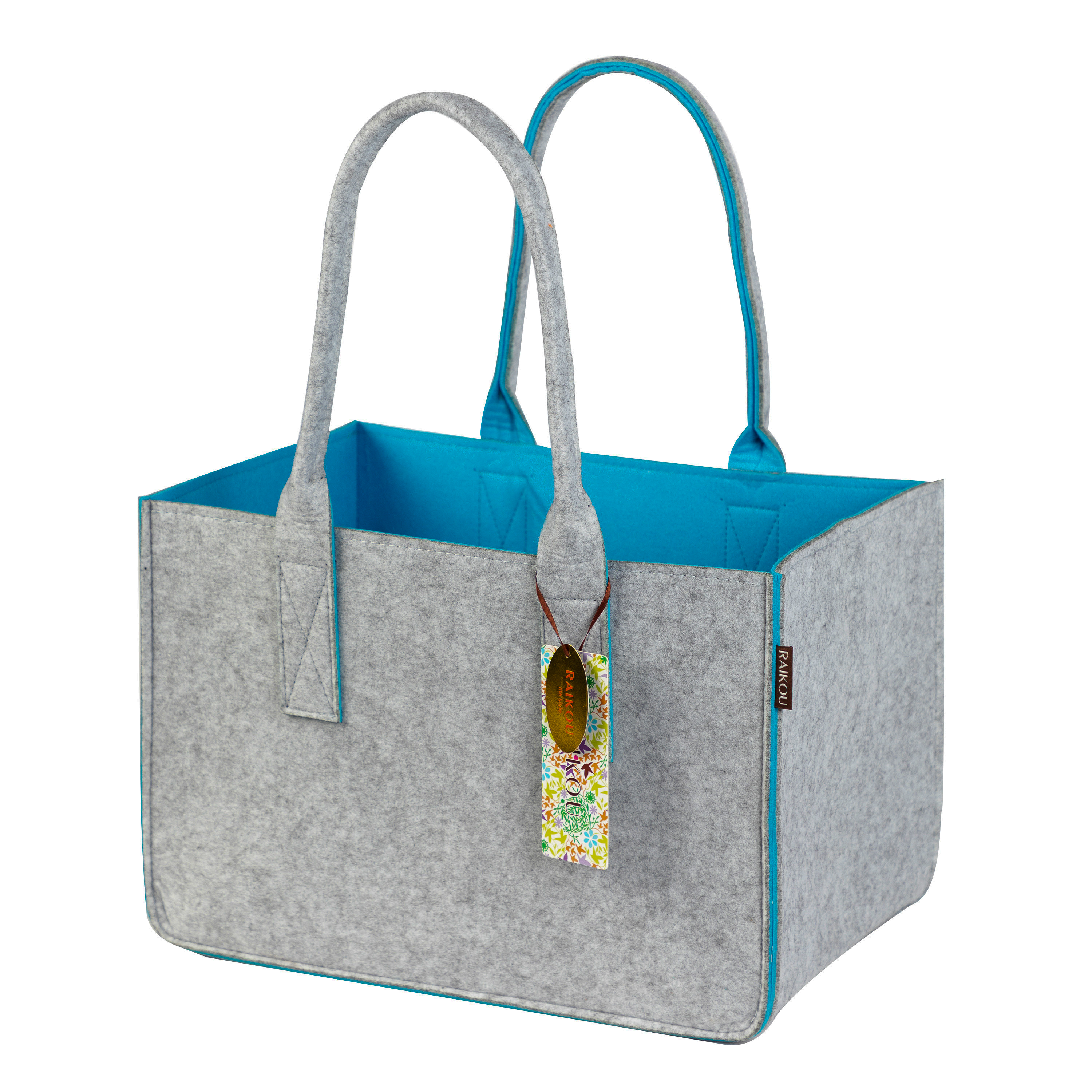 RAIKOU KULT Filz-Tasche Hochwertige Einkaufstasche, Strandtasche，Badetasche, Henkeltasche，Zeitungskorb, Filzkorb, Einkaufskorb, Kaminholztasche， Zeitungsständer  auch für Garten Picknick Strand，vielseitige Tragetasche zur Spielzeug Aufbewahrung Handtasche