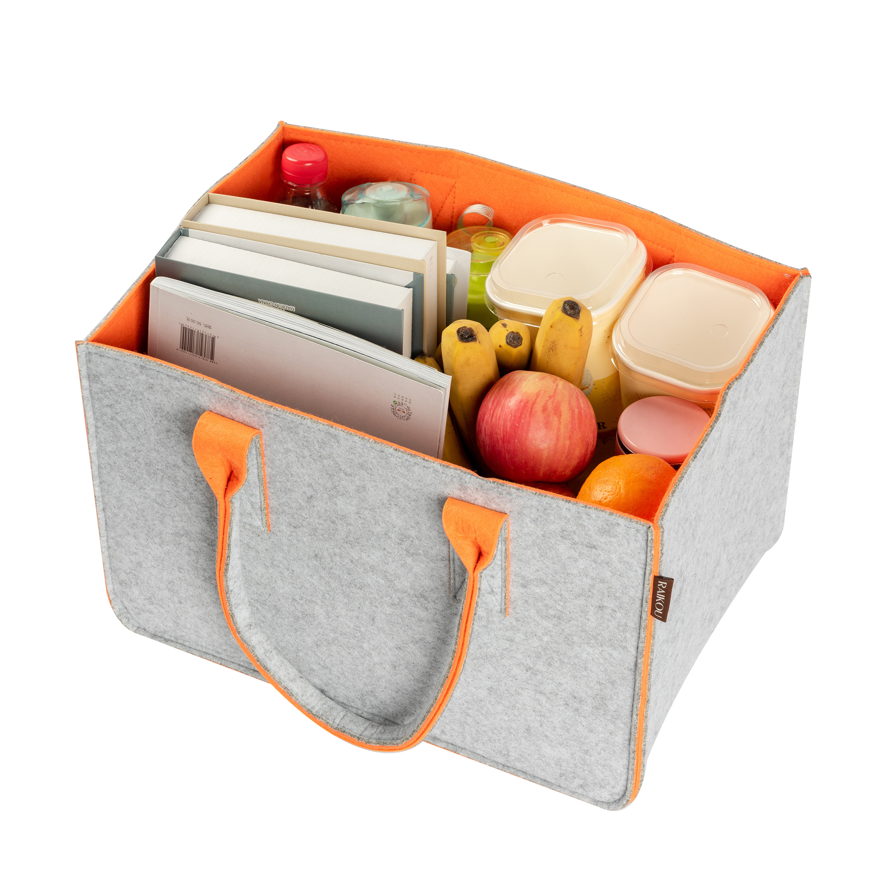 RAIKOU KULT Filz-Tasche Hochwertige Einkaufstasche, Strandtasche，Badetasche, Henkeltasche，Zeitungskorb, Filzkorb, Einkaufskorb, Kaminholztasche， Zeitungsständer  auch für Garten Picknick Strand，vielseitige Tragetasche zur Spielzeug Aufbewahrung Handtasche