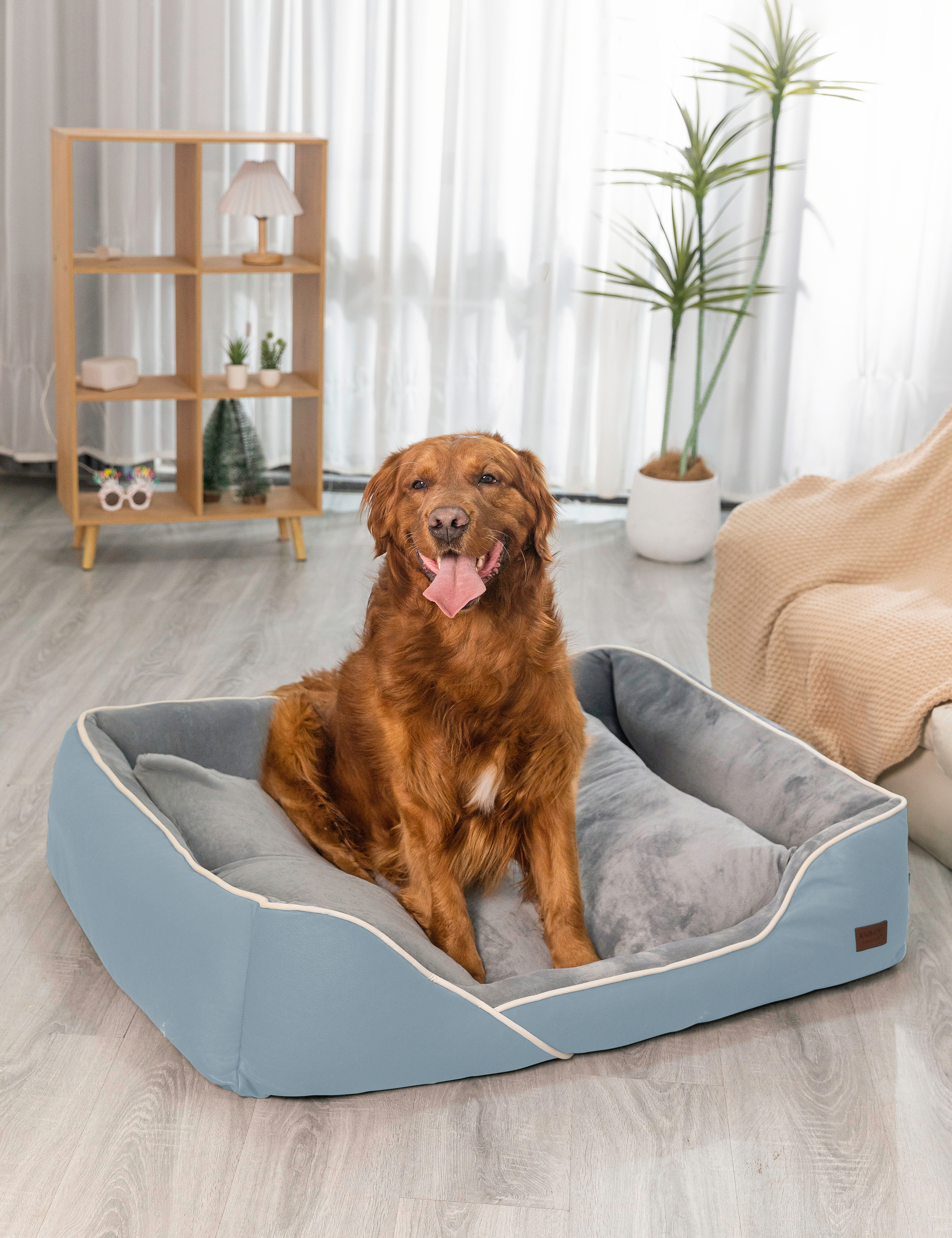 Hundebett in 3 Größen und 6 Farben – rutschfest, waschbar, hoher Rand, Baumwollmischgewebe