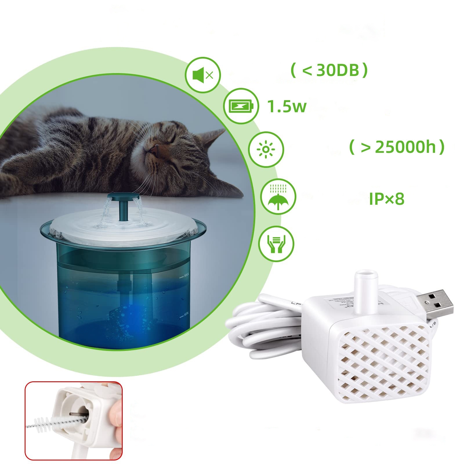 RAIKOU 2L Katzenbrunnen mit LED-Licht, Trinkbrunnen für Hunde, Leise Hundebrunnen  mit 3 Aktivkohlefilter, Automatischer Wasserbrunnen für Haustiere, Wasserspender für Katzen und Hunde, Blau