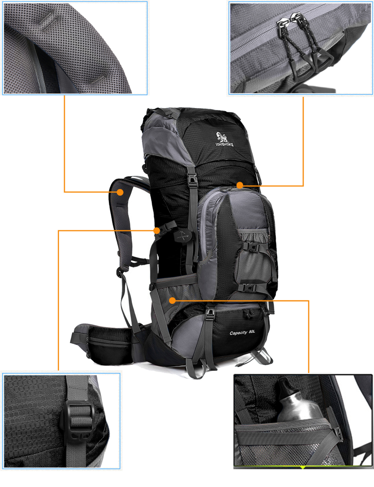 Wanderrucksack, MOLLE, Wasserdicht, Trekkingrucksack, Outdoor, bag, Waterproof, Trageunterstützung aus Aluminiumlegierung, Reisetasche, 1,65 kg, 80 Liter, 80cm * 30cm * 40cm