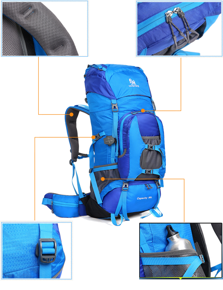 Wanderrucksack, MOLLE, Wasserdicht, Trekkingrucksack, Outdoor, bag, Waterproof, Trageunterstützung aus Aluminiumlegierung, Reisetasche, 1,65 kg, 80 Liter, 80cm * 30cm * 40cm