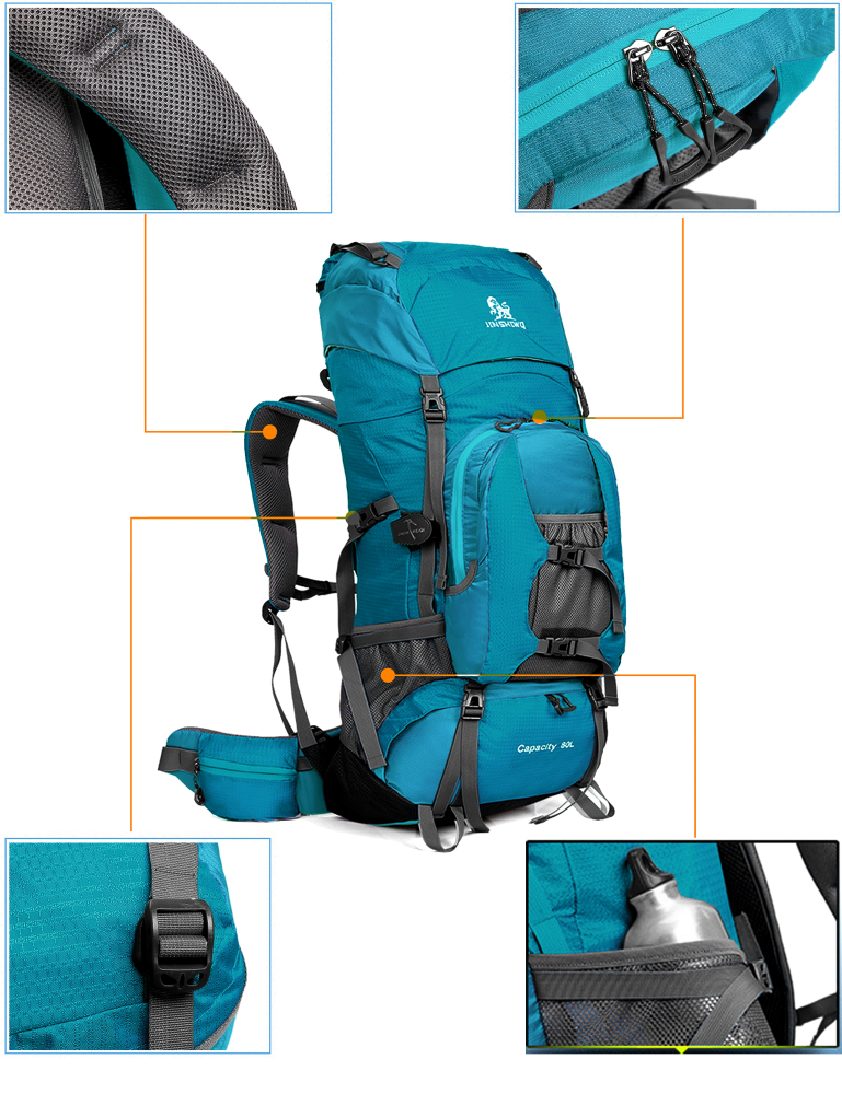 Wanderrucksack, MOLLE, Wasserdicht, Trekkingrucksack, Outdoor, bag, Waterproof, Trageunterstützung aus Aluminiumlegierung, Reisetasche, 1,65 kg, 80 Liter, 80cm * 30cm * 40cm
