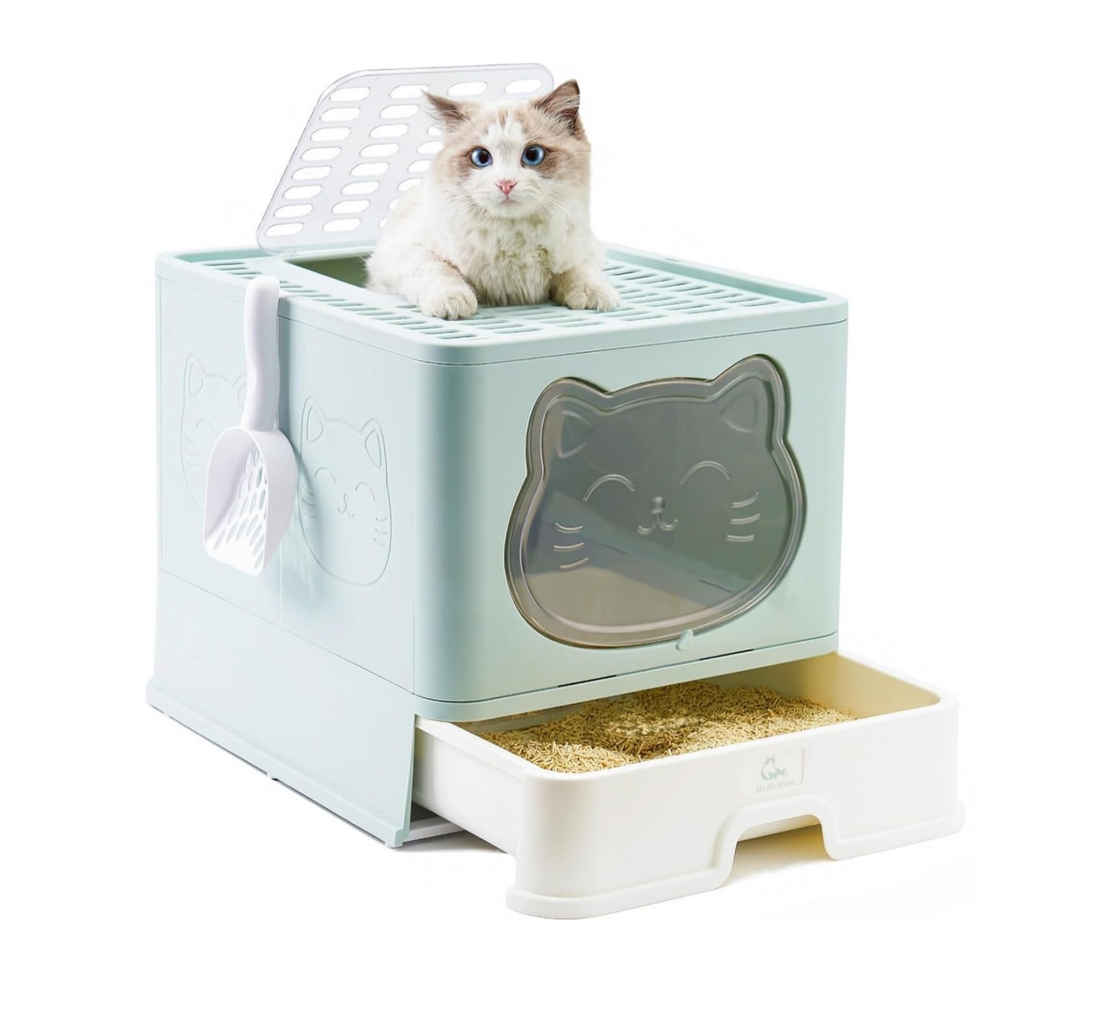 Vollständig Geschlossene Katzentoilette mit Deckel Schubladentyp Desodorierende Cat Litter Box Gross Faltbare Katzen klo mit Haustier-Kunststoffschaufel Geeignet